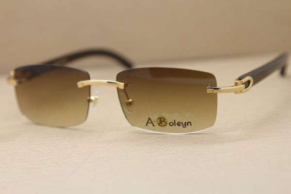 

rimless genuine natural buffalo horn black rimless sunglasses sun glasses men designer sunglasses frame size:56-18-140mm, White;black