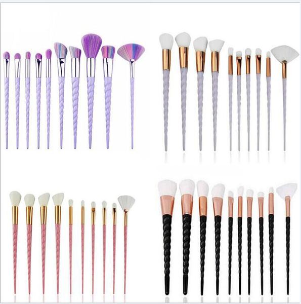 10pcs Unicorn Spiral Makeup Brush Fan Fanbow Professional Brushs 4 Colors Fondazione Ombretto Powder Oye Oye Colorful Brush DHL/T/FedEx/UPS