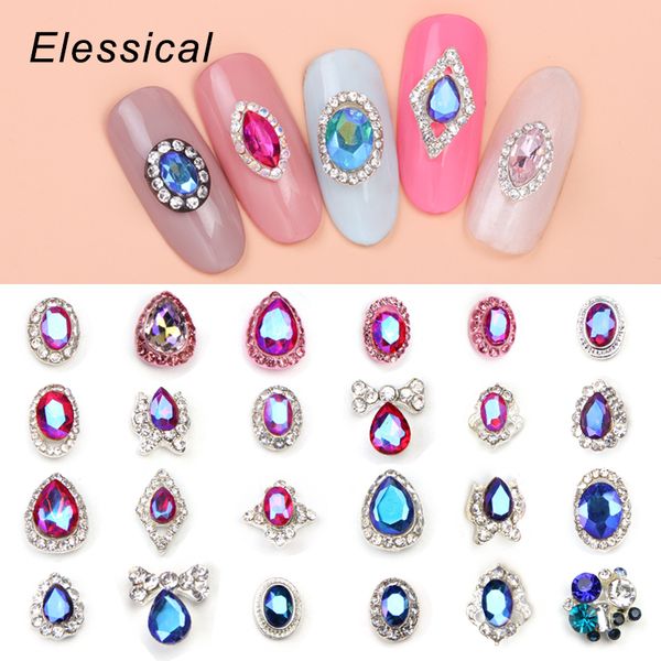 

10pcs/lot glitter pink blue gem stone nail charm rhinestone design nail jewelry decoration geometric 3d metal art manicure, Silver;gold