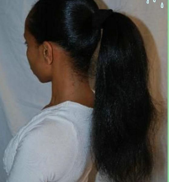 

virgin brazilian kinky straight ponytail human hair wrap around pony tail extensions 120g 10-20inch coarse straight, Black