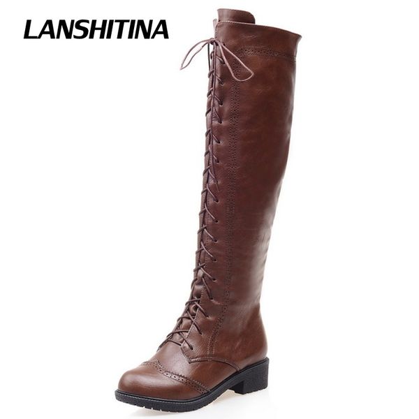 

lanshitina women kneed boots motocycle shoes winter autumn cool boot female quality fashion riding round toe bota shoes g122, Black