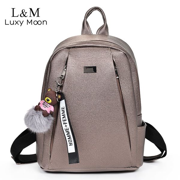 

fashion gold leather backpack women black vintage large bag for female teenage girls school bag solid backpac xa56h