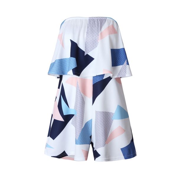 

Floral Print Jumpsuit Summer Elastic Waist off Shoulder Short Women Sleeve Boot Cut Sexy Strapless Romper