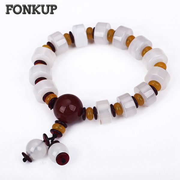 

2018 forkup white cylindrical bracelets agate hand chain vintage men jewelry round accessories anniversary dolphin gioielli, Golden;silver