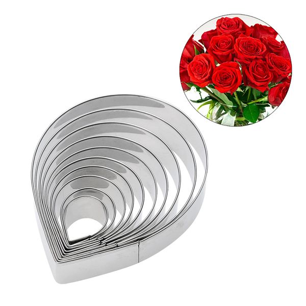 

whoelsale 10pcs stainless steel metal fondant cake mold rose petal cookie cutter household kitchen cookies making tool set