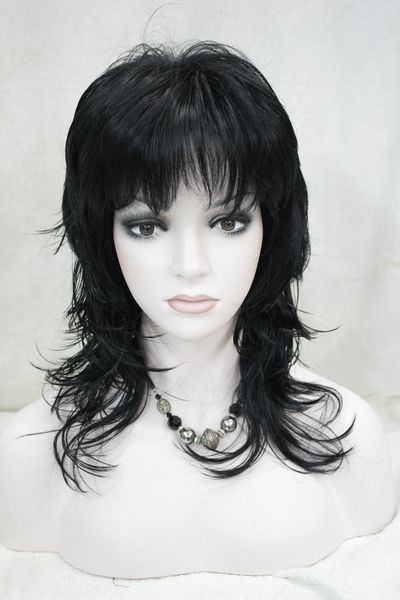 

new fashion jet black synthetic hair layered wavy medium length wig, Black;brown
