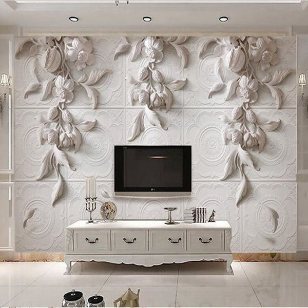 

custom any size 3d p wallpaper mural wall sticker 3d stereo white european carving orchid l tv background wall decor wallpaper