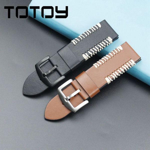 

totoy handmade men's soft leather watchbands, 20mm 22mm 24mm retro for samsung s3 strap, fast delivery, Black;brown