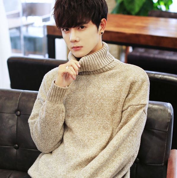 

the new 2018 stripes winter sets high collar men's knit sweaters men's upset, White;black