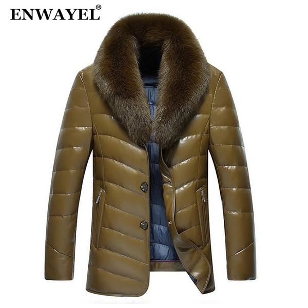 

enwayel winter luxury down jacket men leather jacket male down coat jackets windproof warm fur collar ew141, Black