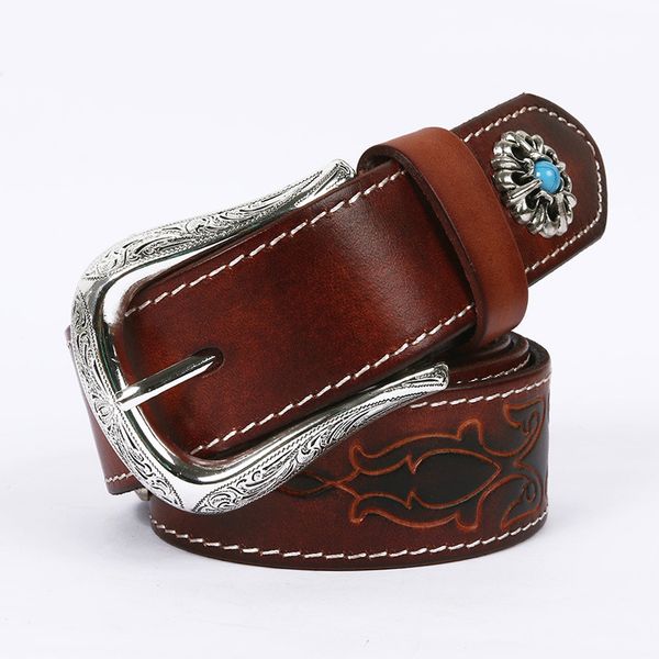 

genuine leather belts men women sculpture brown 2018 vintage belt for jean waistband wide waist accessories, Black;brown