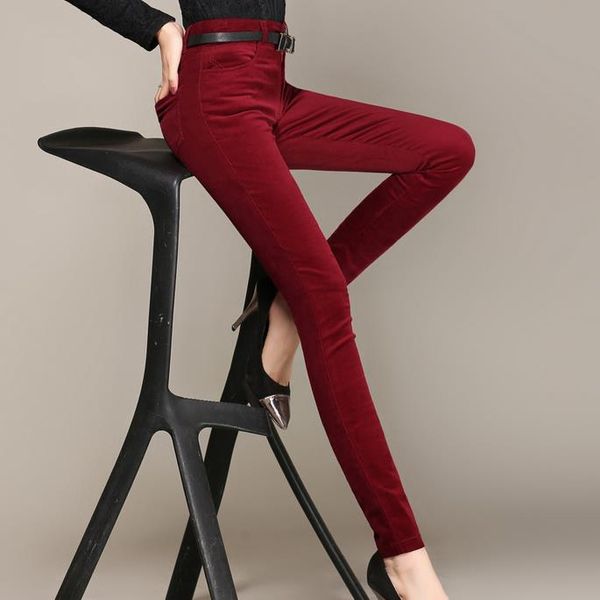 

spring and autumn new cotton corduroy feet pants women high waist stretch pencils leisure trousers, Black;white