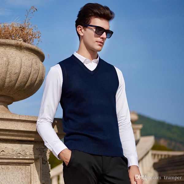 

осень зима кашемир классический жилет свитер мужчины без рукавов свитера сплошной цвет v-образным вырезом шерсть пуловеры мужчины джерси hom, Black;white