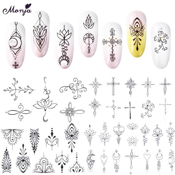 

monja 8pcs nail black lace beauty flowers vine wraps water transfer stickers watermark manicure nail art decorations