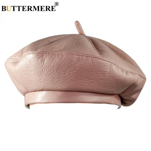 Acheter Buttermere Femmes Français Béret Chapeaux Rose En Cuir Peintres Chapeau Dames Casual Artiste Solide Cap Hommes Vintage Automne Bérets Noir