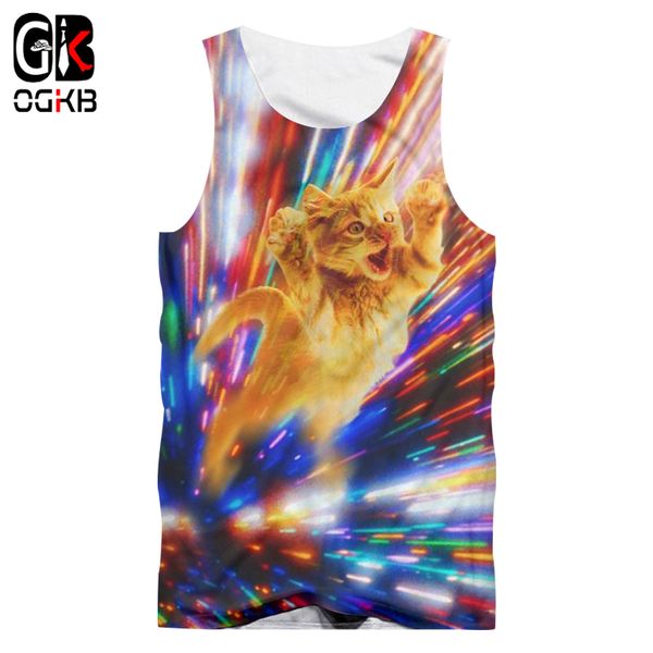 

ogkb new arrival women/men cool print colorful cat 3d tank man singlets polyester quick dry sleeveless tee shirts, White;black