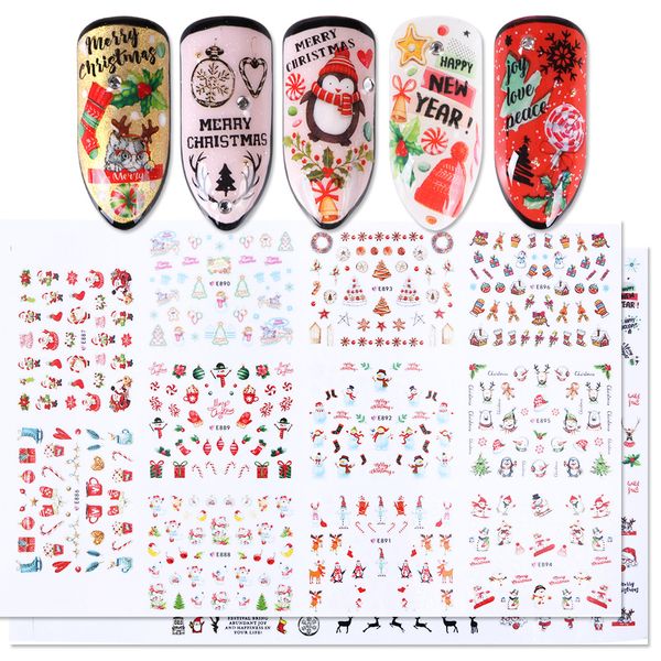 

11 designs 3d nail stickers christmas new year nail decals wraps santa claus elk snowman manicure decor tool lae875-896, Black