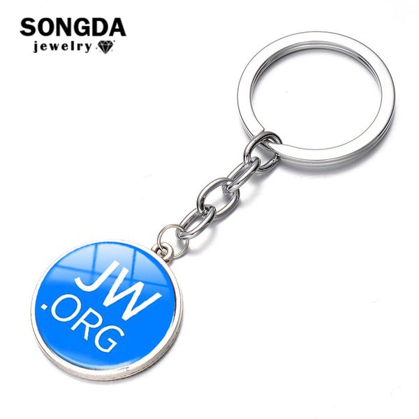 

songda jw org keychain bright color jehovah's witnesses glass cabochon pendant key chain sleutelhanger car/bag key ring holder, Silver