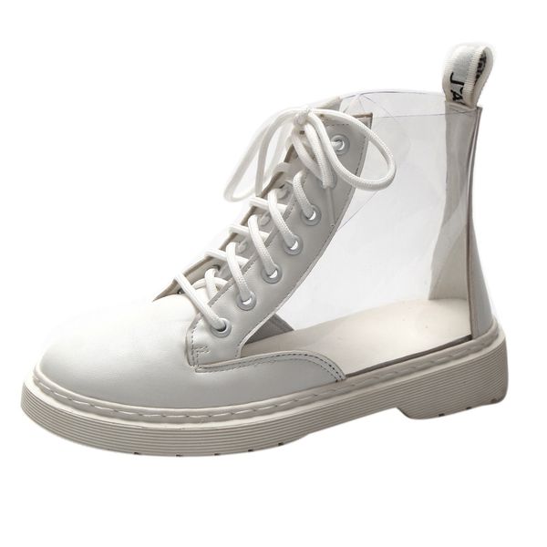 

ankle rain boots cow leather platform waterproof motorcycle ankle martin boots woman shoes sapatos mulheres 2018, Black;red