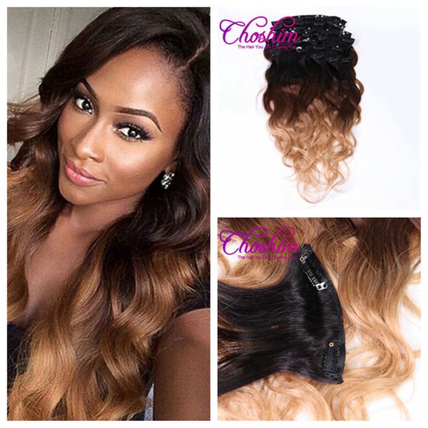 T1b 4 27 Body Wave Remy Hair Ombre Weft Clip In Human Hair