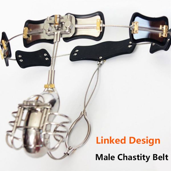 

ball cage design male chastity belt waist size adjustable stainless steel chastity device with scrotum groove cock cage toys for men