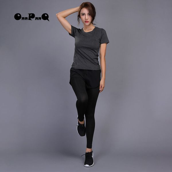 

onnpnnq yoga set sport clothing for women sport wear suits fitness gym clothing short sleeve outdoor running breathable clothes, White;red