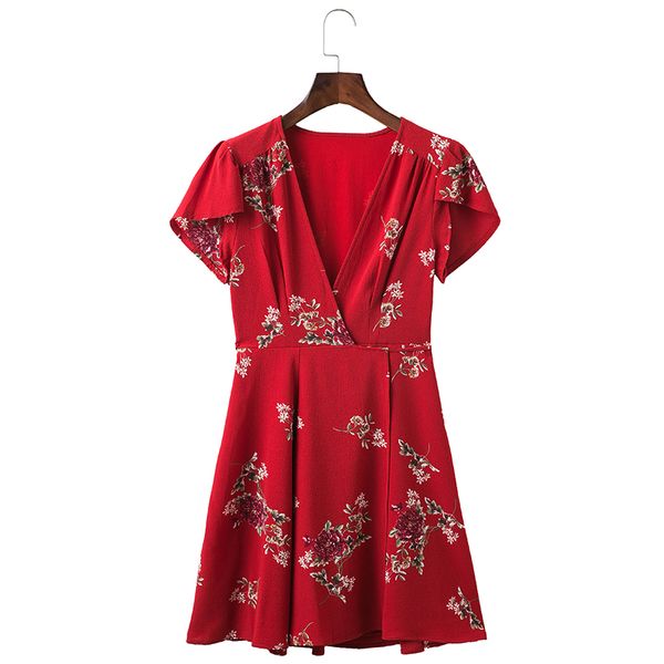 

new women summer dress v -neck cape short sleeve casual mini dress boho beach vinatge floral print dress sundress wholesale, Black;gray