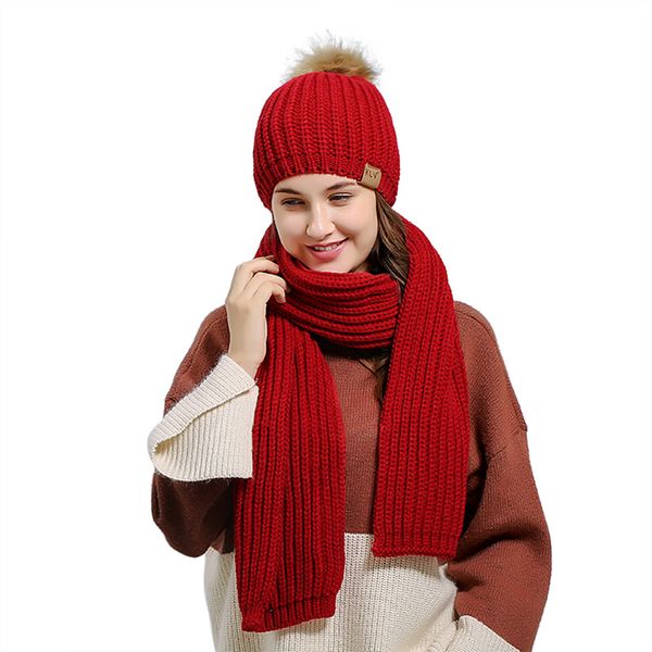 

2 pieces hat and scarf women winter long knit fur scarf hat winter cashmere knitting wool cap warm female leisure, Blue;gray