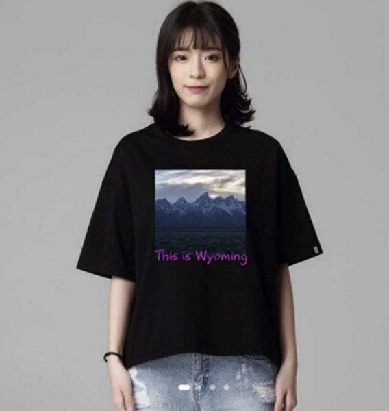 

Hot Ins Tshirts Women YE Fashion Tees Summer Black White Snow Mountain THIS IS WYOMING
