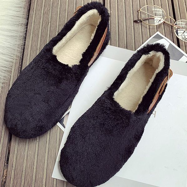 

warm winter woman slippers fur home slippers women slip on flats white shoes woman home shoes indoor fur flip flop women, Black