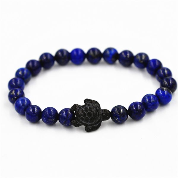 

new arrive fashion natural lapis lazuli beads stone turtle balance energy bracelet elastical jewelry for men women 8mm, Black