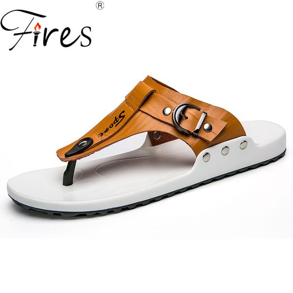 

fires summer men slippers artificial leather flip flops for man vintage casual beach sandals non-slip zapatos shoes man loafers, Black