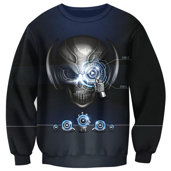 

cloudstyle 2018 new design machine skull sweatshirts casual style pullover long sleeve 3d crewneck tracksuits plus size 5xl, Black