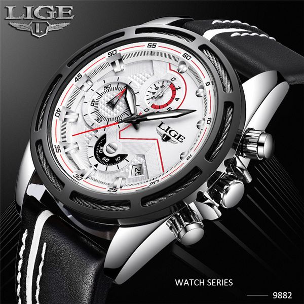 

relogio masculino 2018 lige mens watches fashion casual sport quartz watch man leather business wrist watch men chronograp clock, Slivery;brown