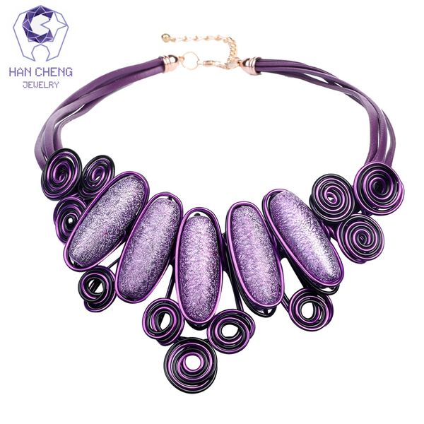 

hancheng new fashion handmade rope leather choker necklaces elliptical pearl women necklaces statement jewelry collar bijoux, Golden;silver