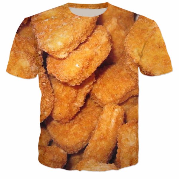 

chicken nuggets 3d printed t-shirt casual tee short sleeve o-neck chicken aesthetic style clothing shirts, White;black