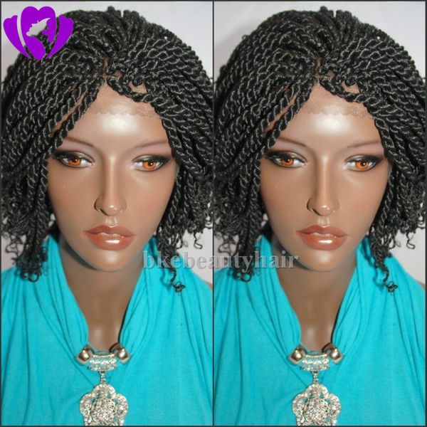 

fast shipping 1b natural black /brown/burgundy full braids lace front wig synthetic short hair kinky twist braided wigs for women