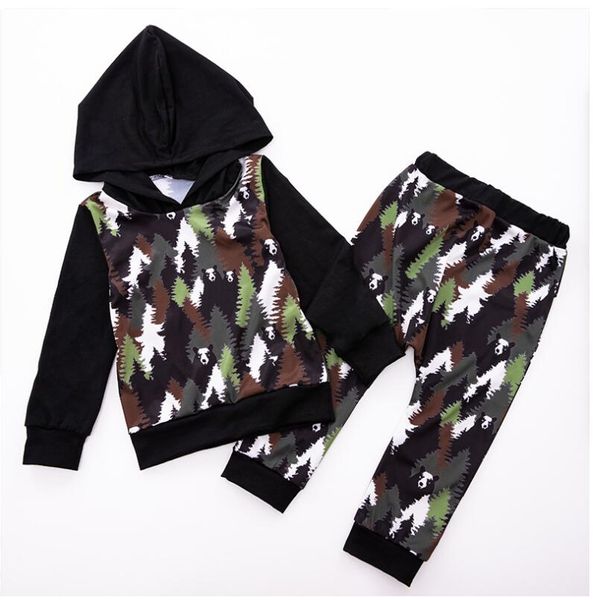 

boy camouflage color forest panda printed long sleeve hoodies set baby spring and autumn hoodies suit two pieces kids clothing zht 074, White
