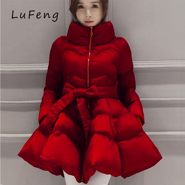 

2017 parka coat bow waist fluffy skirt a warm coat jacket parkas for women winter women down and parkas 2017 long a1-1, Black