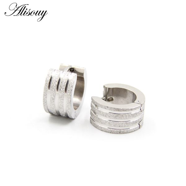 

whole salealisouy 1 pair punk gold stainless steel hoop earrings huggie hoop earring circle fashion earrings for women man ear jewelry, Golden;silver