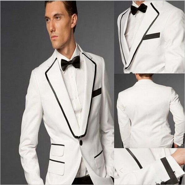 

custom design white 2 piece suit men wedding tuxdos excellent groom tuxedos men business dinner prom blazer(jacket+pants+tie+girdle) 1282, Black;gray