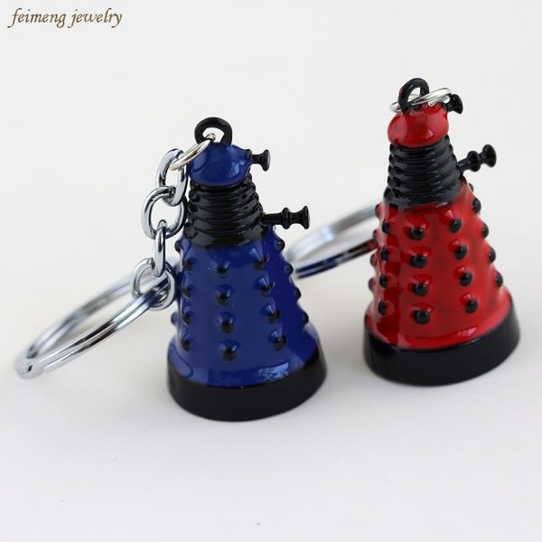 

movie mysterious dr doctor who dalek keychain keyring fashion retro alien robot villain blue red pendant key chain, Silver