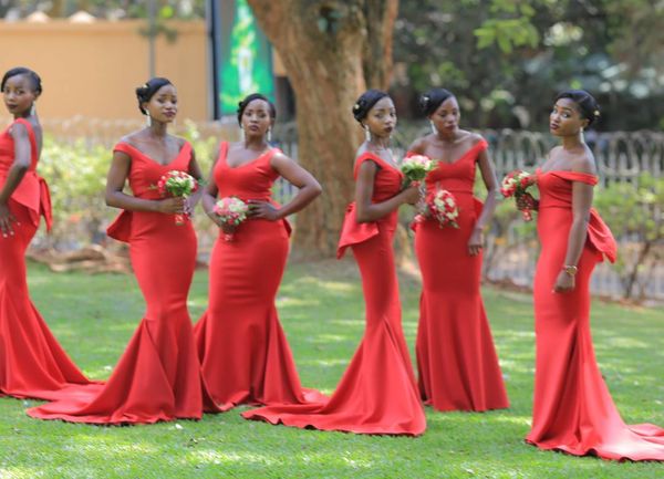 Африканские нигерийские стиль длинные красные платья подружки невесты открыты.