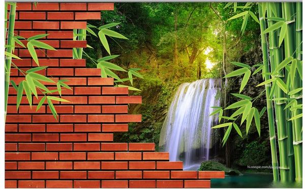 

custom wall mural modern art painting mural wallpaper brick wall bamboo forest waterfall 3d tv background wall wallpaper mural