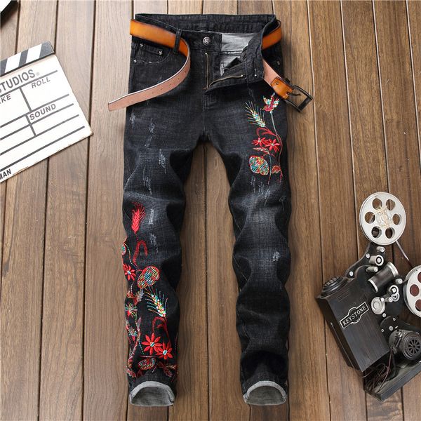 

2018 jeans men hip hop korean street slim fit biker skinny men's black punk jean streetwear denim fashions trousers clothing, Blue