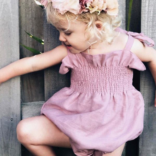 

infant baby girl cotton romper kids baby girl pure color one-pieces romper sleeveless jumpsuit sunsuit outfits, Blue