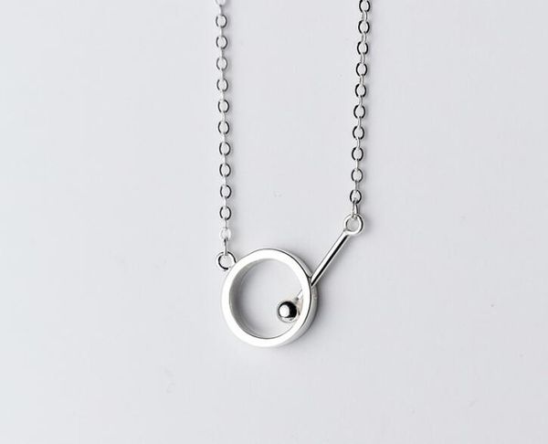 

корея новый 100% реальный стерлинговый серебр 925 изящных ювелирных изделий открытый круг прямой стержень шкентеля геометрические ожерелье ж, Silver