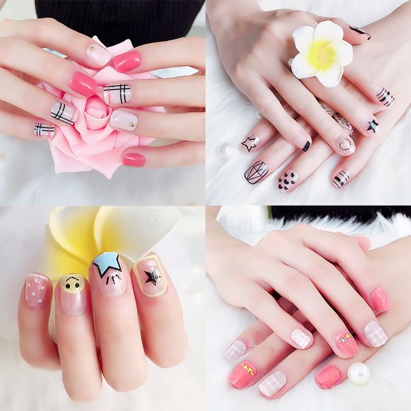 41 дизайн поддельные ногти искусственные женщины палец ногтей короткие длинные накладные ногти с клеем милый DIY ногтей Дизайн