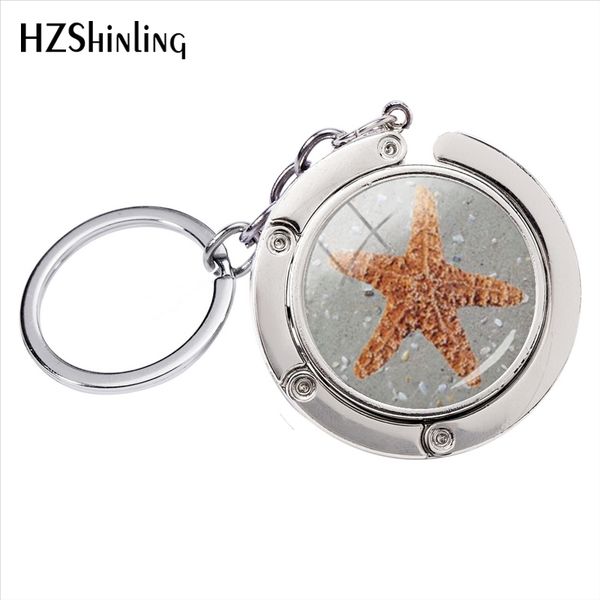 

new fashion lovely starfish pattern glass cabochon art ps bag accessories hand craft silver key chains