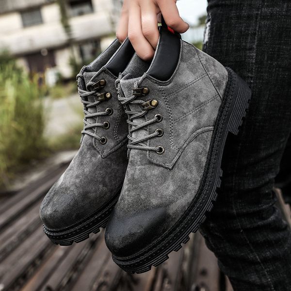 

super warm men winter leather ankle boots waterproof snow boots leisure retro lace up work shoes men988, Black